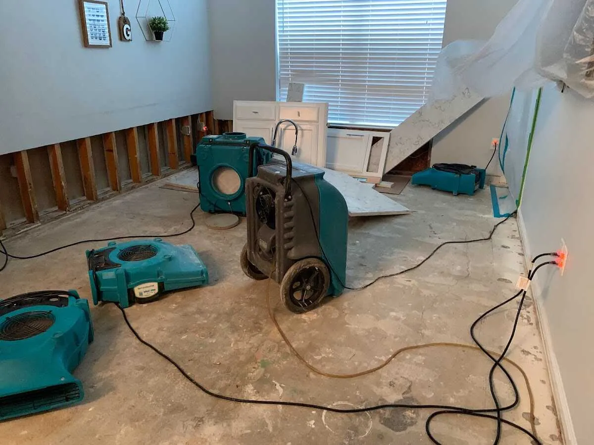 Dehumidifier in flood-cut room for Water Damage Restoration in Albany